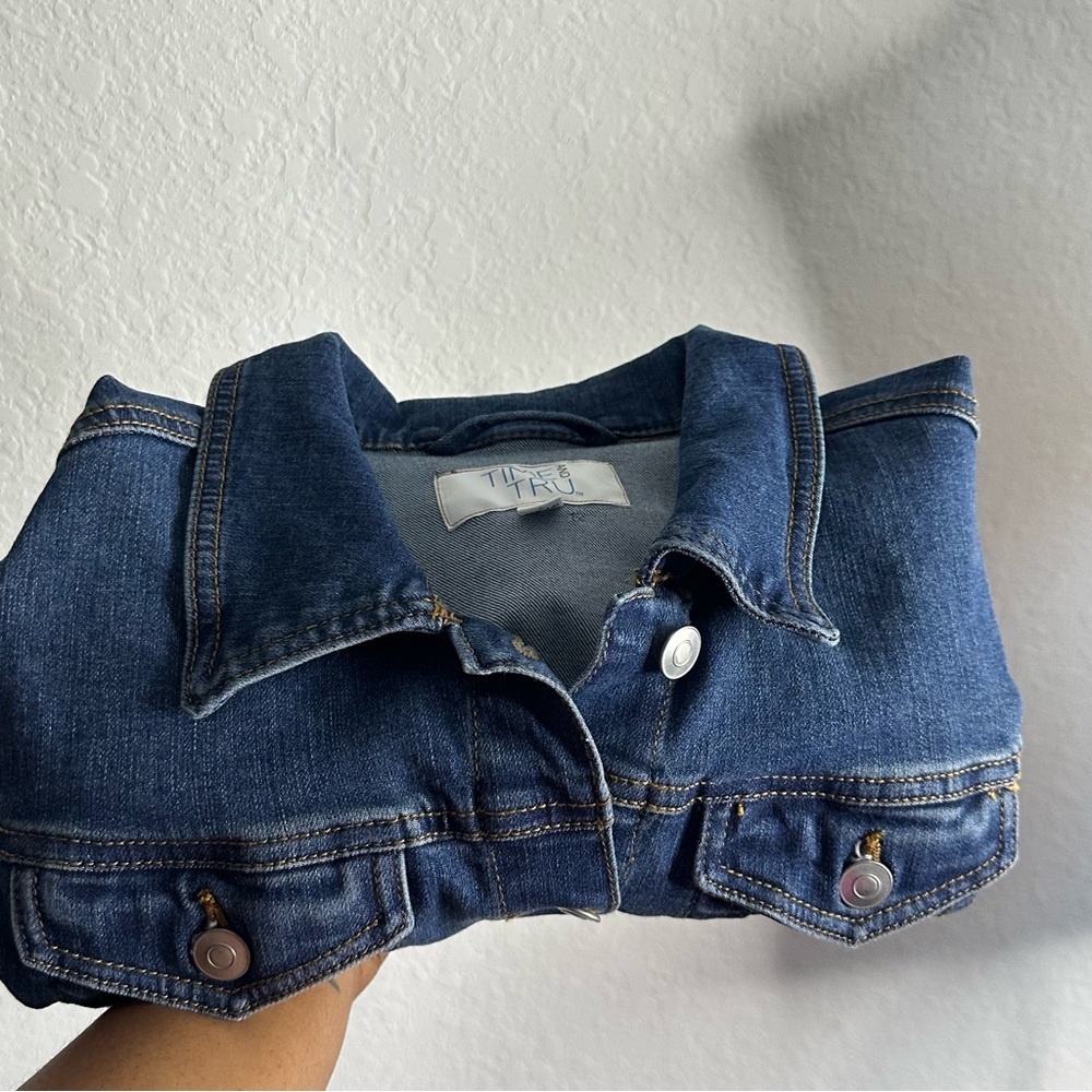 Time and True Classic Blue Denim Jean Jacket Size Large 12-14 100% Cotton - Picture 11 of 11
